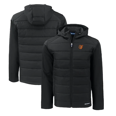 Sweat à capuche entièrement zippé en tissu recyclé Evoke Hybrid Eco Softshell pour homme, coupeur et buck, noir, Baltimore Orioles, grandes tailles
