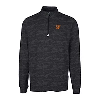 Men's Cutter & Buck Black Baltimore Orioles Big Tall Traverse Camo Print Stretch Quarter-Zip Pullover Top