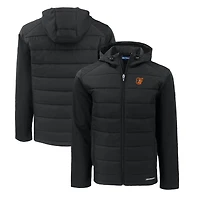 Sweat à capuche entièrement zippé en tissu recyclé Evoke Hybrid Eco Softshell des Baltimore Orioles pour homme, noir, Cutter & Buck