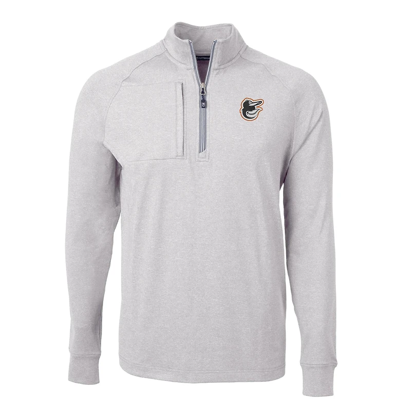 Men's Cutter & Buck Heather Gray Baltimore Orioles Adapt Eco Knit Stretch Recycled Quarter-Zip Pullover Top