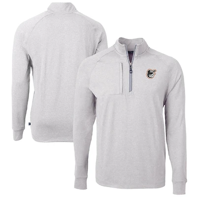 Men's Cutter & Buck Heather Gray Baltimore Orioles Adapt Eco Knit Stretch Recycled Quarter-Zip Pullover Top