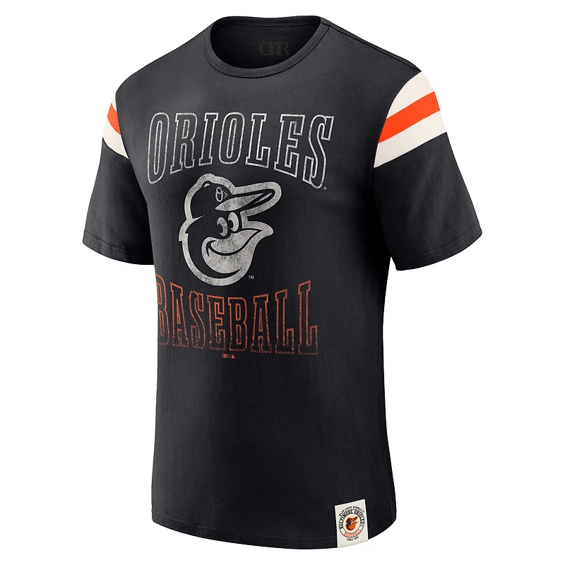 Men's Darius Rucker Collection by Fanatics Black Baltimore Orioles Distressed Sleeve Stripe T-Shirt