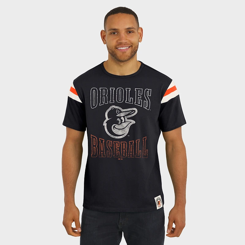 Men's Darius Rucker Collection by Fanatics Black Baltimore Orioles Distressed Sleeve Stripe T-Shirt