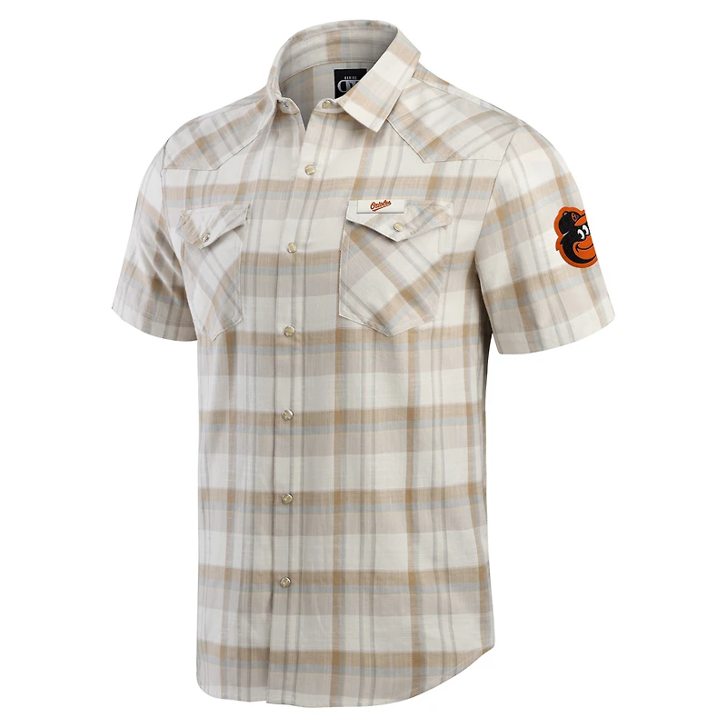 Chemise à carreaux boutons-pression pour homme Darius Rucker Collection by Fanatics, gris, Baltimore Orioles