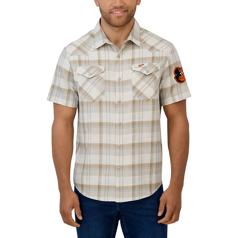 Chemise à carreaux boutons-pression pour homme Darius Rucker Collection by Fanatics, gris, Baltimore Orioles