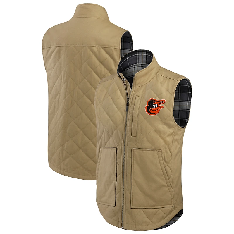 Gilet réversible en toile et à carreaux pour homme de la collection Darius Rucker Fanatics, couleur tan/anthracite, avec fermeture éclair intégrale