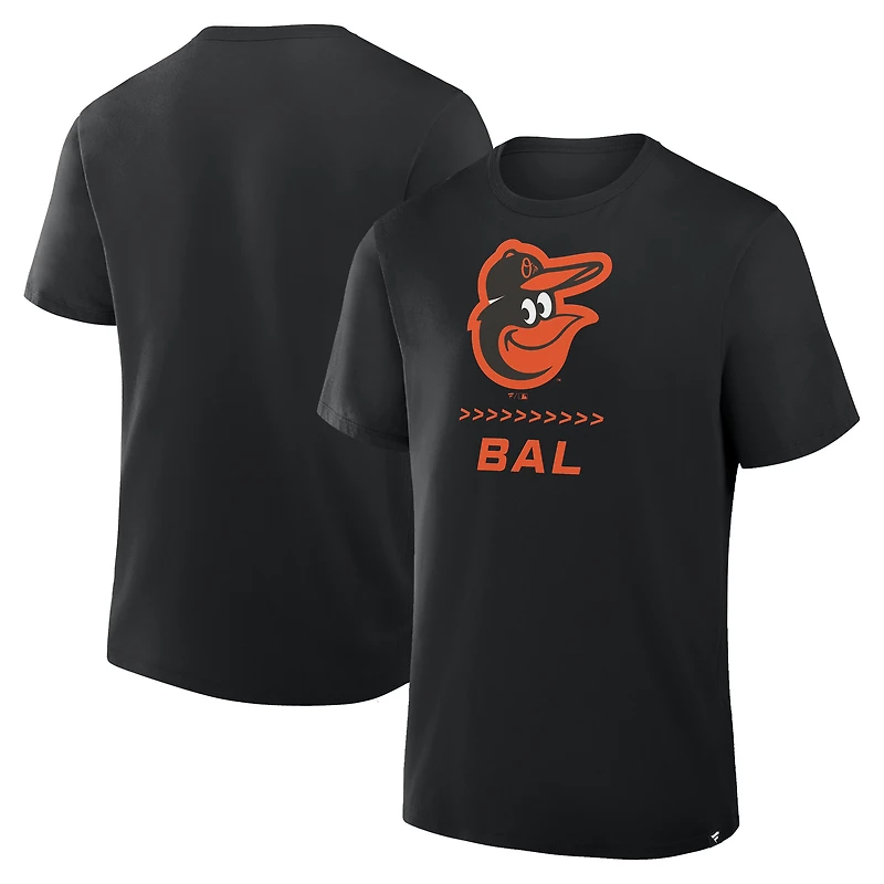 T-shirt Fanatics pour hommes Baltimore Orioles Clubhouse Legacy Side Swipe noir