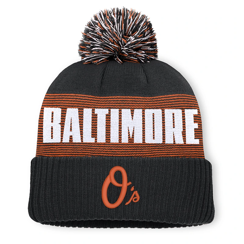 Bonnet à revers rayé Baltimore Orioles noir Fanatics pour homme avec pompon