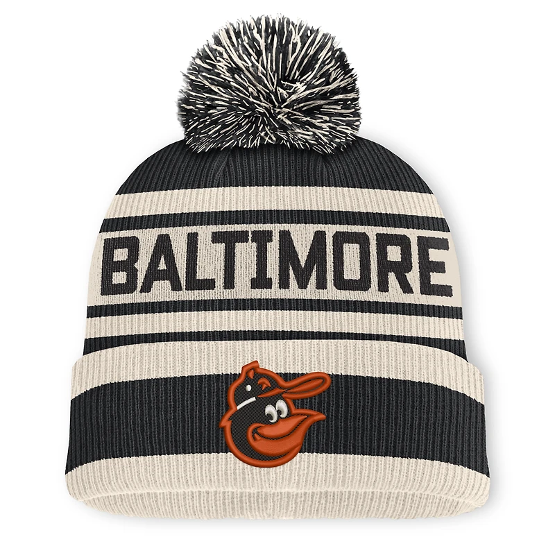 Men's Fanatics Black Baltimore Orioles Tape Measure Cuffed Knit Hat with Pom