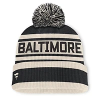 Bonnet à revers en maille avec pompon, noir, motif Baltimore Orioles, de la marque Fanatics.