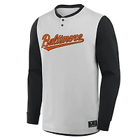 Men's Fanatics Gray/Black Baltimore Orioles Clubhouse Long Sleeve Henley Shirt