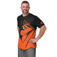 T-shirt FOCO noir/orange pour homme avec grand logo mascotte des Orioles de Baltimore