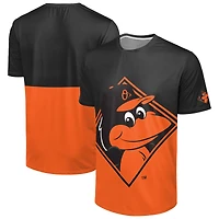 T-shirt FOCO noir/orange pour homme avec grand logo mascotte des Orioles de Baltimore