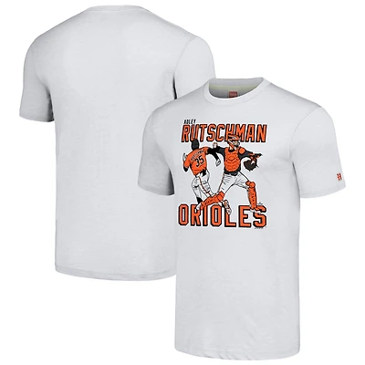 Men's Homage Adley Rutschman Gray Baltimore Orioles Caricature Player Tri-Blend T-Shirt