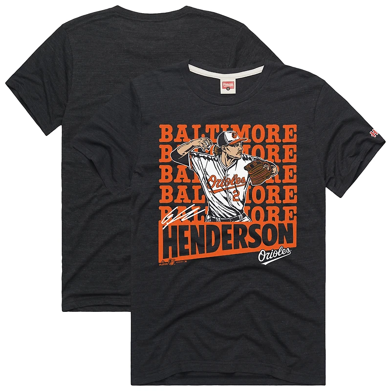 Men's Homage Gunnar Henderson Charcoal Baltimore Orioles Graphic Player T-Shirt
