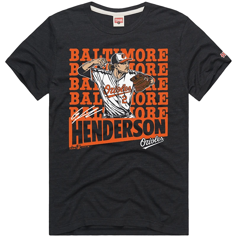 Men's Homage Gunnar Henderson Charcoal Baltimore Orioles Graphic Player T-Shirt