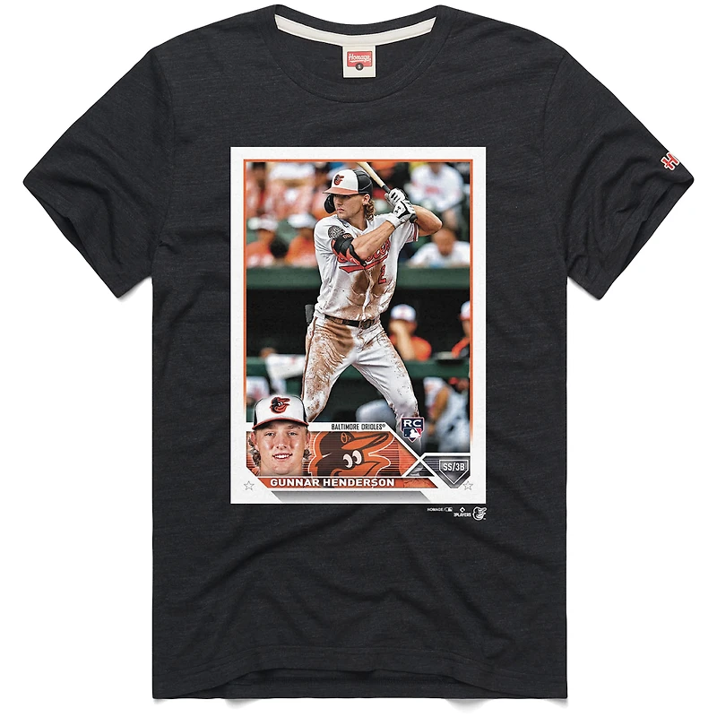T-shirt homme hommage à Gunnar Henderson, carte de baseball Topps Baltimore Orioles, en mélange trois matières