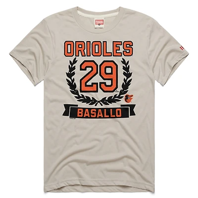 Men's Homage Samuel Basallo Stone Baltimore Orioles Wreath Rookie Graphic Tri-Blend T-Shirt