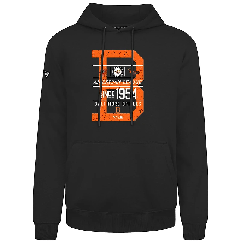 Sweat à capuche noir effet vieilli Podium Acumen pour homme de la collection Cooperstown des Baltimore Orioles Levelwear