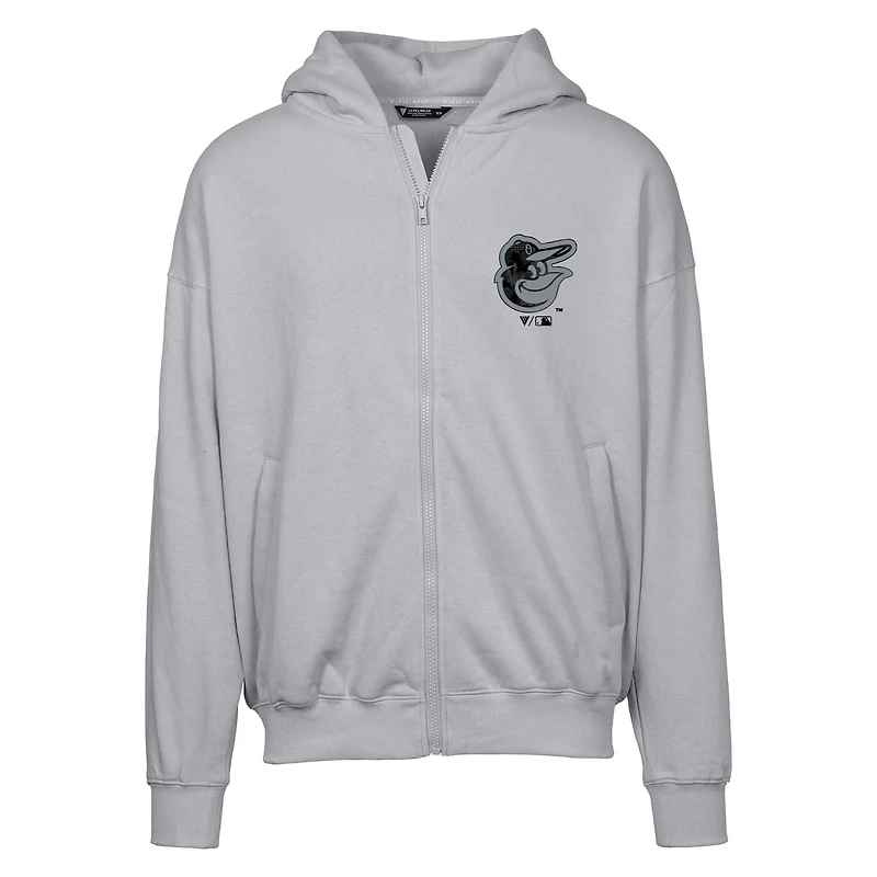 Sweat à capuche surdimensionné entièrement zippé motif camouflage numérique Uphill pour homme de Levelwear, gris, Baltimore Orioles