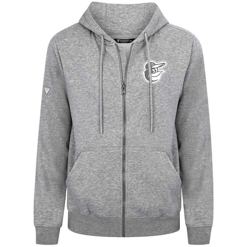 Sweat à capuche zippé blanc pour homme Levelwear Baltimore Orioles Podium Banner Arch
