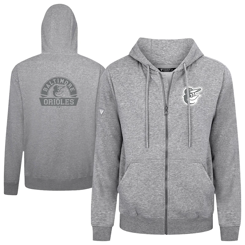 Sweat à capuche zippé blanc pour homme Levelwear Baltimore Orioles Podium Banner Arch
