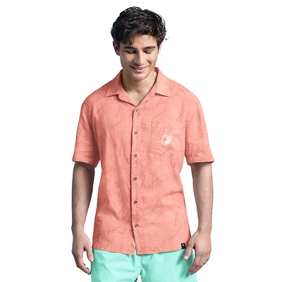 Men's Margaritaville Coral Baltimore Orioles Linen Party Button-Up Shirt