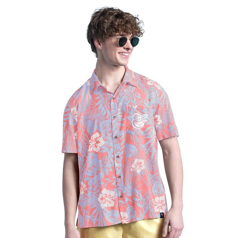 Chemise boutonnée de fête Palm Shade Coral Baltimore Orioles pour homme Margaritaville