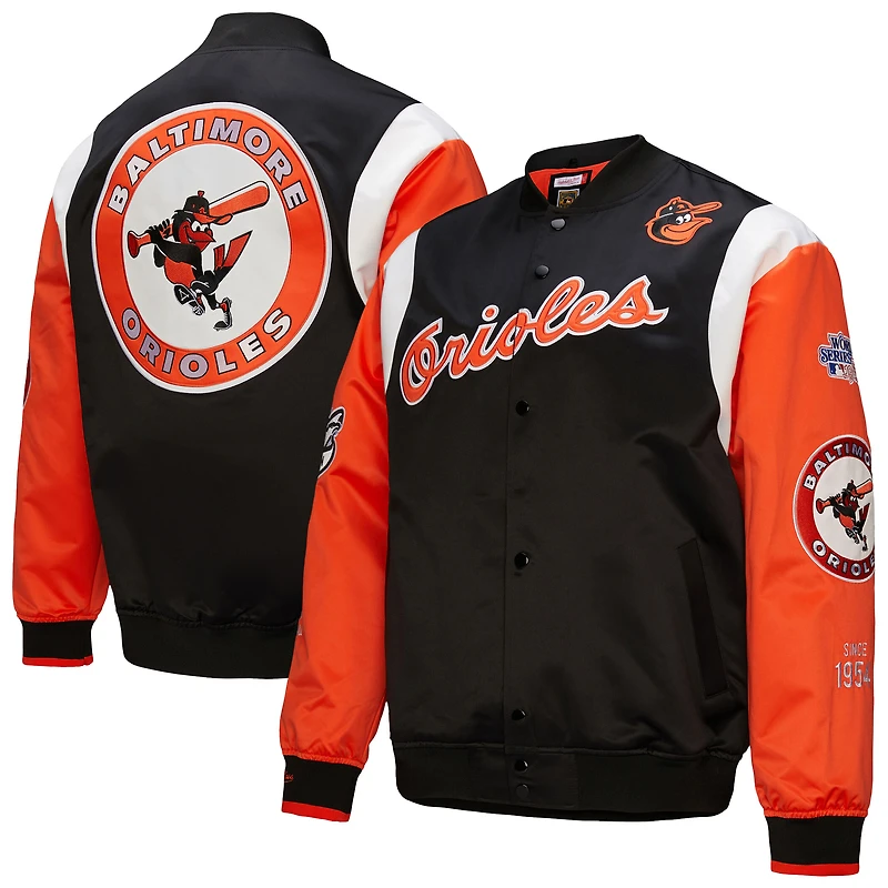 Men's Mitchell & Ness Black/Orange Baltimore Orioles Cooperstown Collection Team Origins Satin Full-Snap Jacket