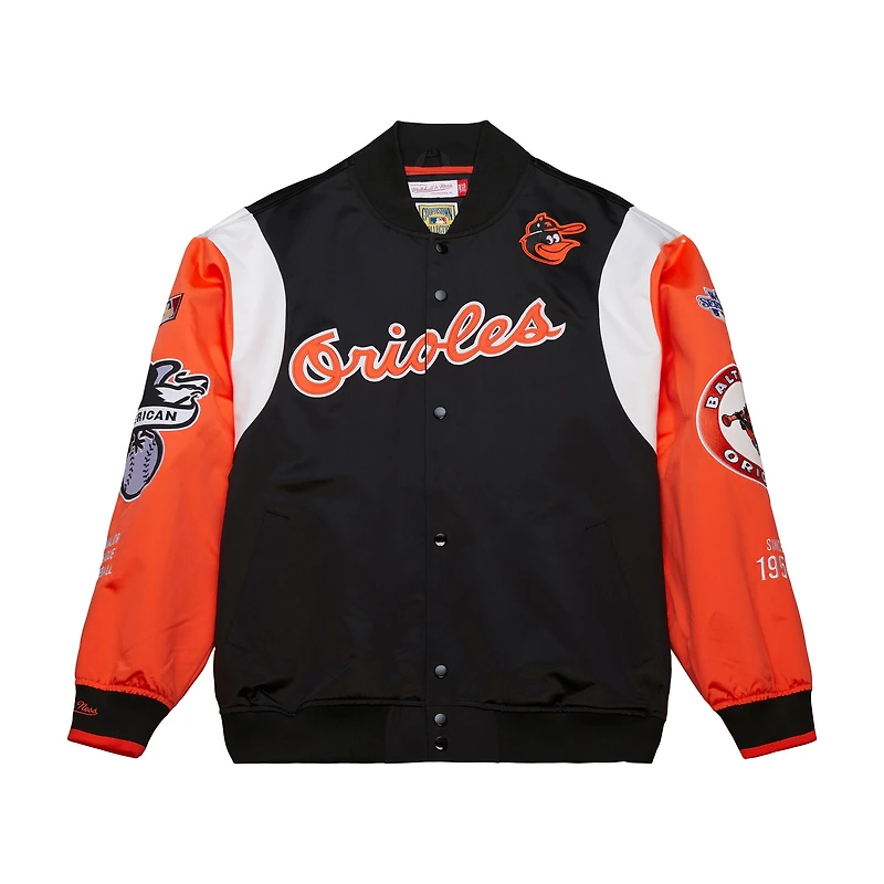 Men's Mitchell & Ness Black/Orange Baltimore Orioles Cooperstown Collection Team Origins Satin Full-Snap Jacket