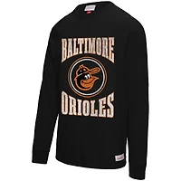 T-shirt à manches longues flammé avec logo arqué noir des Orioles de Baltimore pour homme Mitchell & Ness