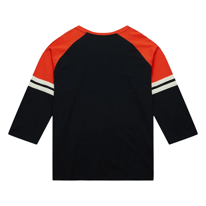 Men's Mitchell & Ness Black Baltimore Orioles Cooperstown Collection Legendary Raglan Slub Henley 3/4-Sleeve T-Shirt