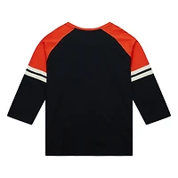 Men's Mitchell & Ness Black Baltimore Orioles Cooperstown Collection Legendary Raglan Slub Henley 3/4-Sleeve T-Shirt