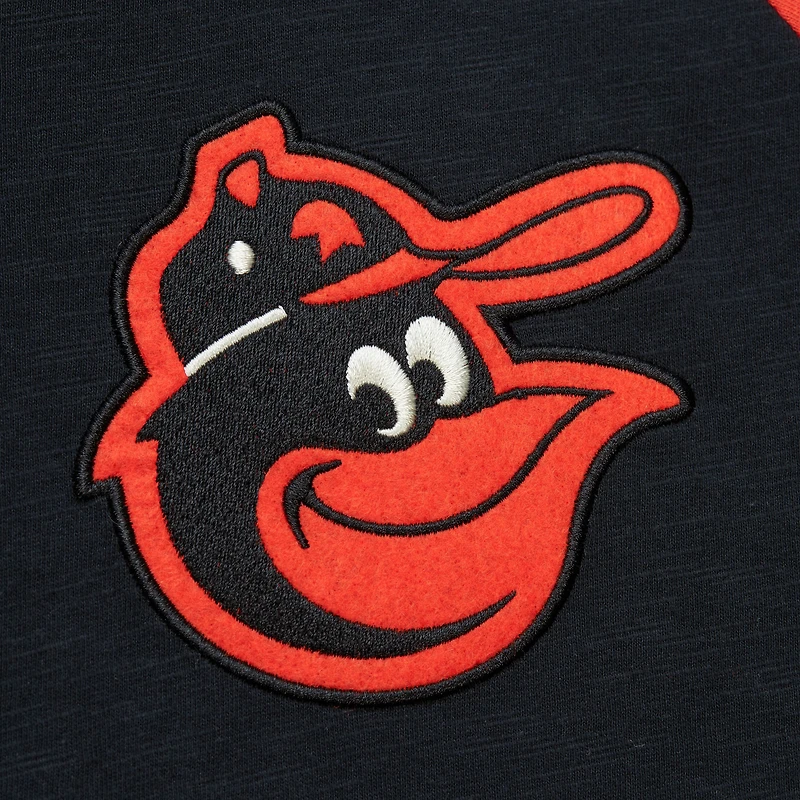 Men's Mitchell & Ness Black Baltimore Orioles Cooperstown Collection Legendary Raglan Slub Henley 3/4-Sleeve T-Shirt