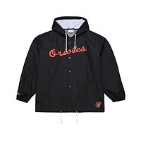 Men's Mitchell & Ness  Black Baltimore Orioles Full-Snap Hooded Coaches Jacket