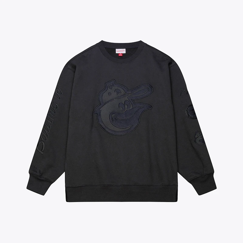 Men's Mitchell & Ness Black Baltimore Orioles Phantom Fleece Crewneck Sweatshirt