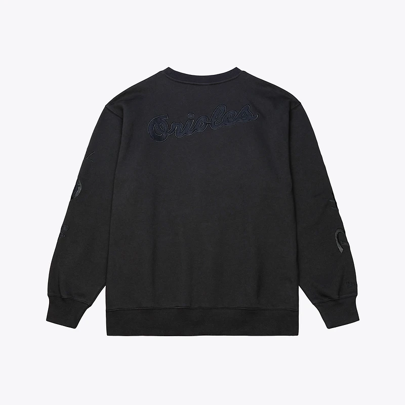 Men's Mitchell & Ness Black Baltimore Orioles Phantom Fleece Crewneck Sweatshirt