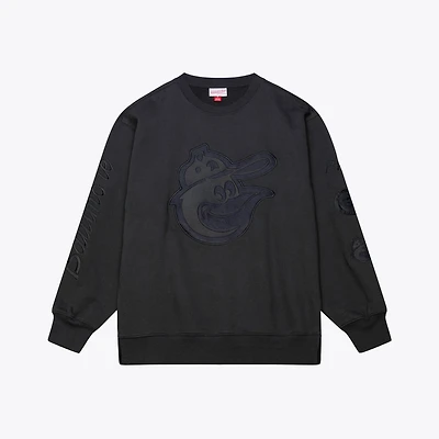 Men's Mitchell & Ness  Black Baltimore Orioles Phantom Fleece Crewneck Sweatshirt