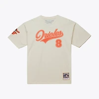 Men's Mitchell & Ness Cal Ripken Jr. Cream Baltimore Orioles Cooperstown Collection Throwback Name Number T-Shirt