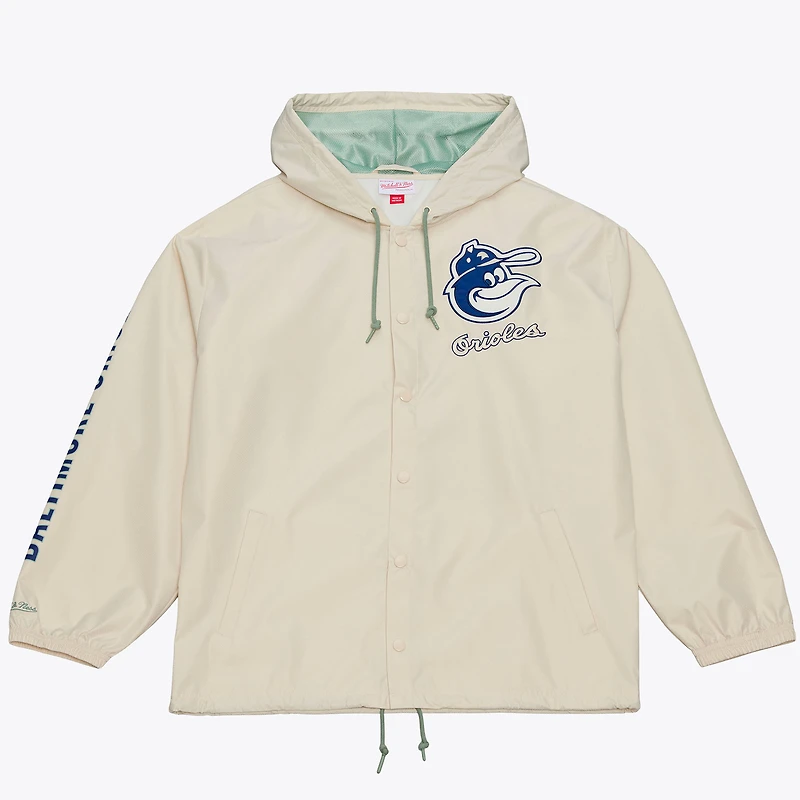 Men's Mitchell & Ness Cal Ripken Jr. Cream Baltimore Orioles Full-Snap Yacht Rock Name Number Hooded Coach's Jacket