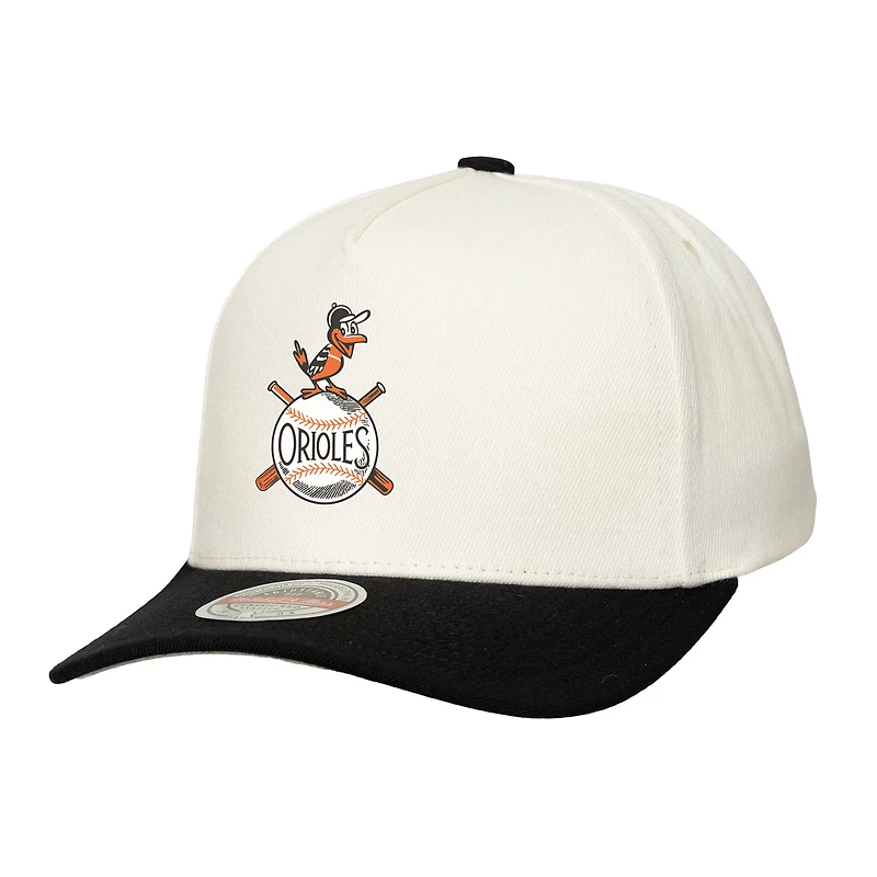 Casquette Mitchell & Ness crème Baltimore Orioles Coop Stretch-Snapback pour homme