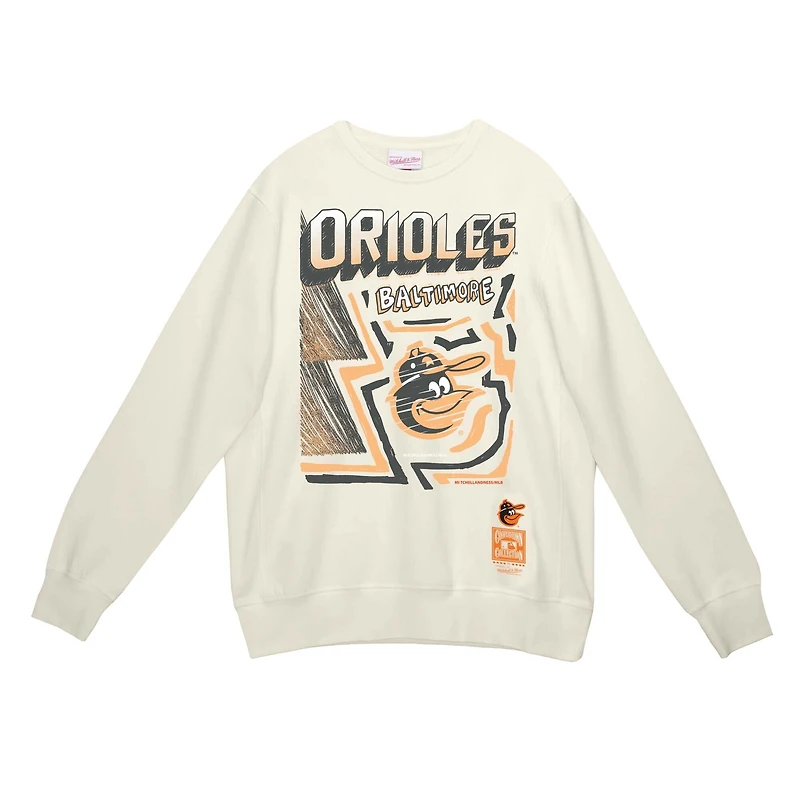 Men's Mitchell & Ness Cream Baltimore Orioles Sidewalk Sketch Pullover Hoodie