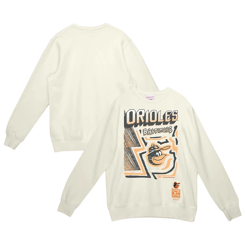 Sweat à capuche Sidewalk Sketch crème pour homme Mitchell & Ness Baltimore Orioles