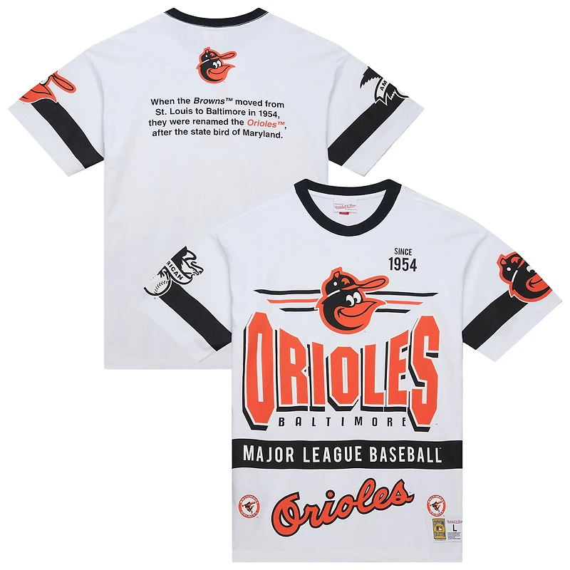 T-shirt blanc Mitchell & Ness pour homme, collection Cooperstown, « Origines de l'équipe » des Baltimore Orioles