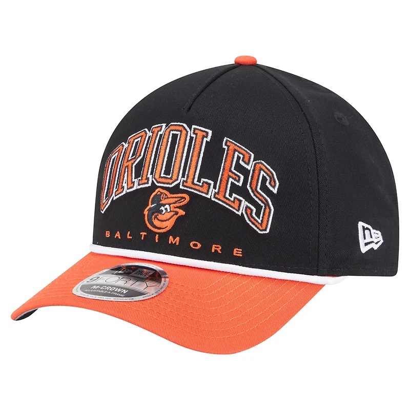 Casquette ajustable Arch 9FORTY A-Frame M-Crown noire/orange New Era pour homme des Baltimore Orioles