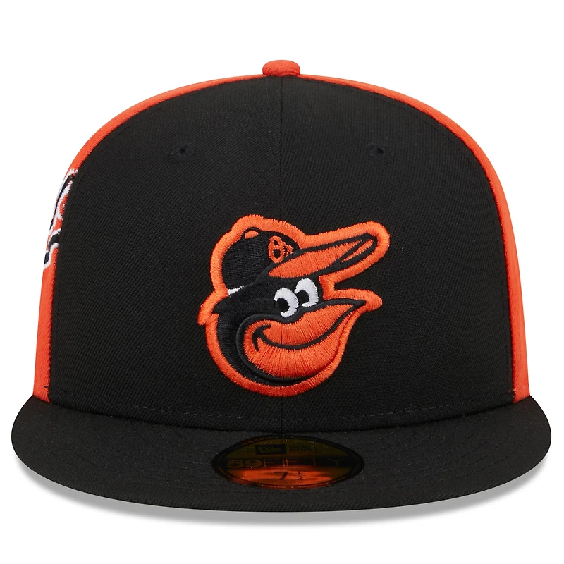 Casquette ajustée 59FIFTY New Era pour hommes, noir/orange, Baltimore Orioles Gameday Sideswipe