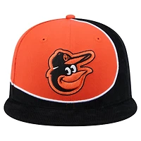 Casquette snapback en velours côtelé noir/orange New Era pour homme des Baltimore Orioles