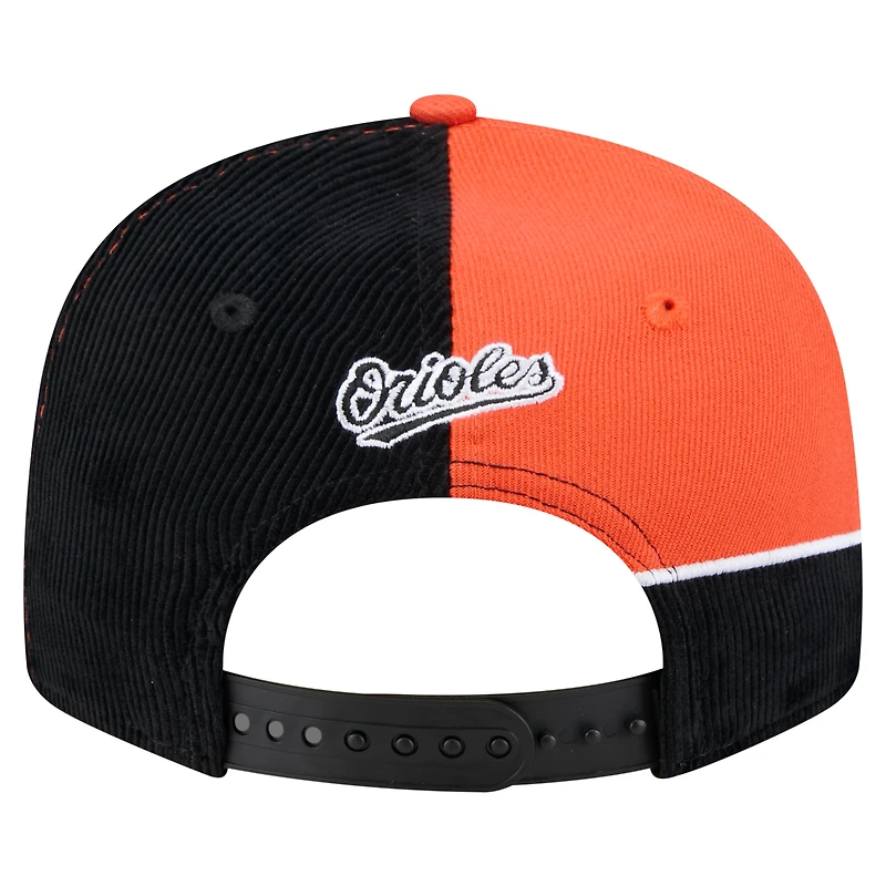 Casquette snapback en velours côtelé noir/orange New Era pour homme des Baltimore Orioles