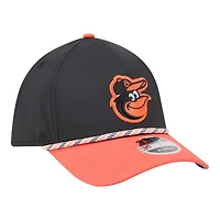 Casquette New Era Flex noire et orange Baltimore Orioles pour homme, modèle Rope M-Crown A-Frame 39THIRTY