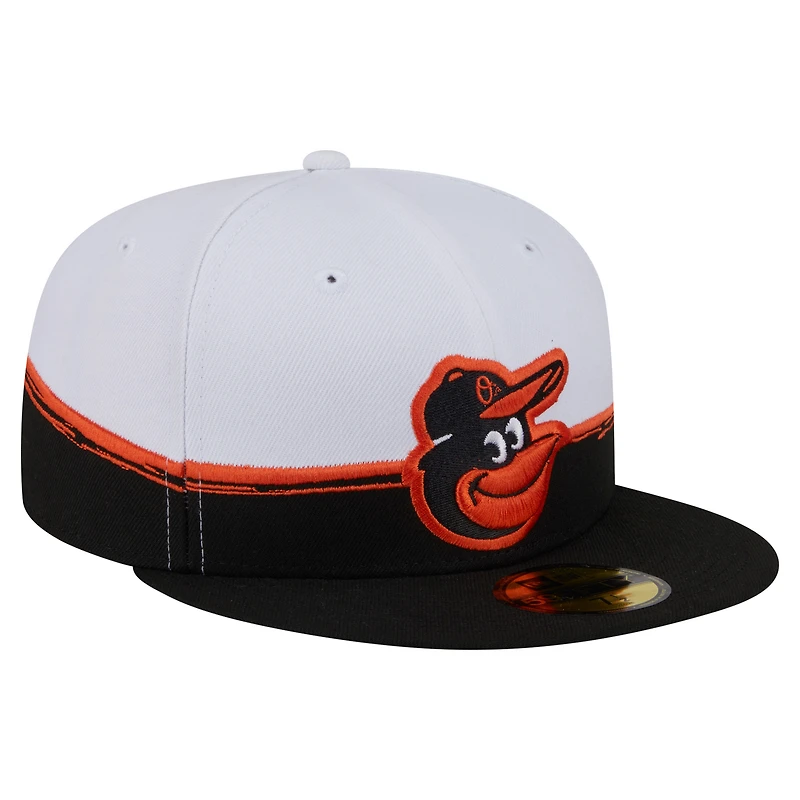 Casquette ajustée 59FIFTY Paint Stroke des Baltimore Orioles de New Era pour homme, noire et blanche